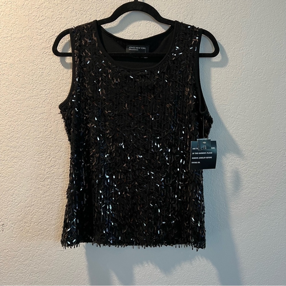 Women’s new Jones New York black sequin front detail sleeveless tank size small